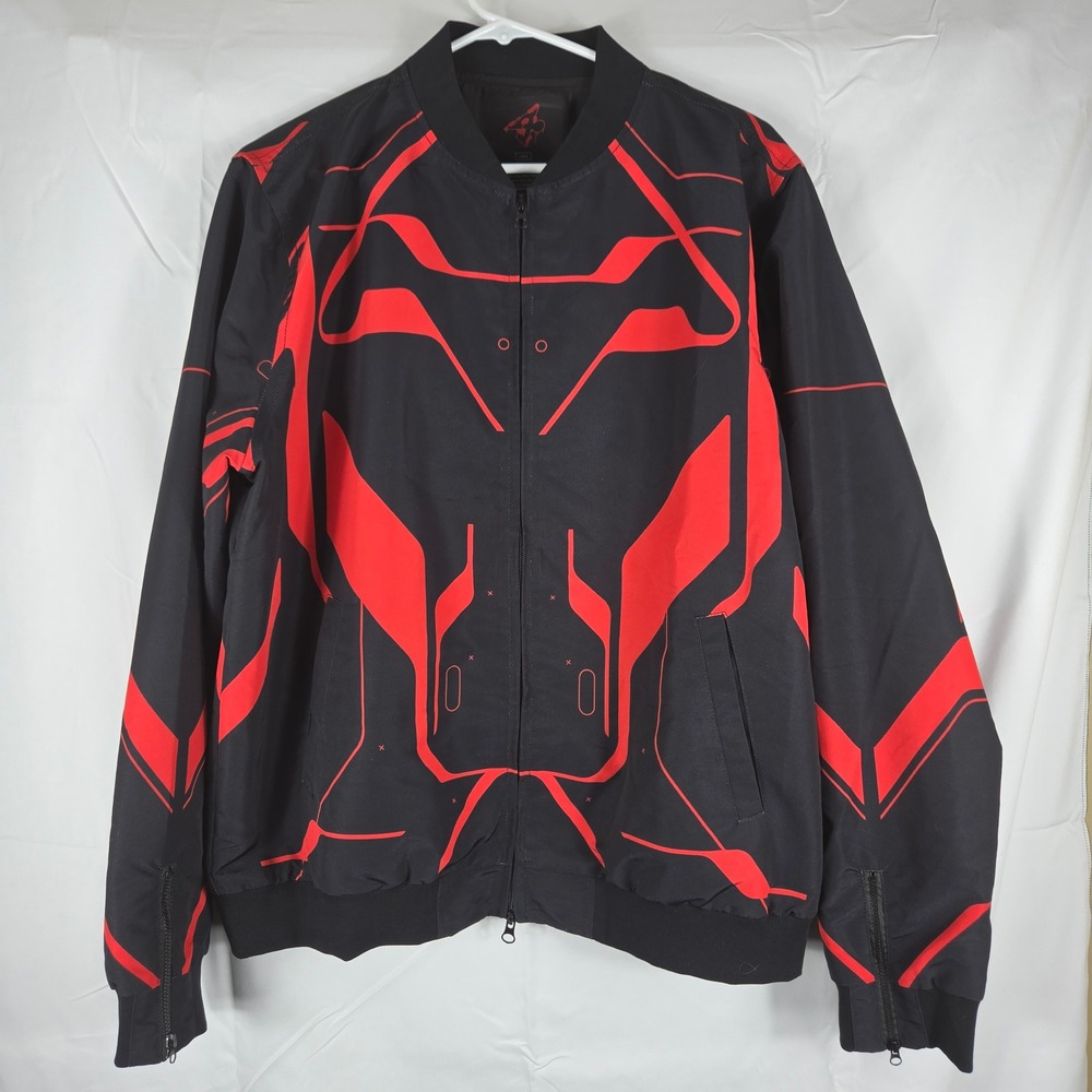 Ranboo Merch Black Red Futuristic Graphic Bomber Jacket Mens Large Zip Up